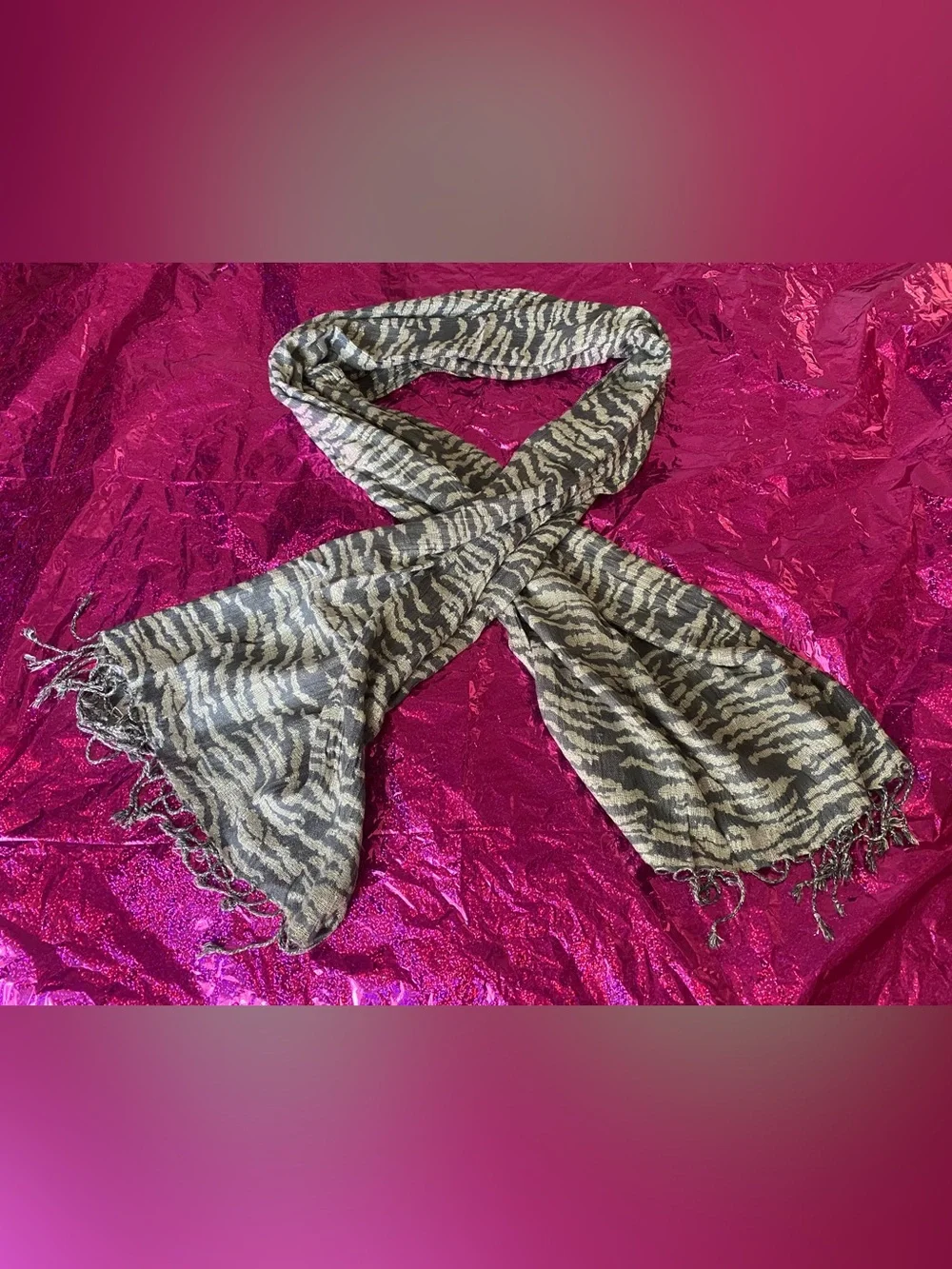 Sparkling Silver & Grey Zebra Print McBling Y2K Scarf